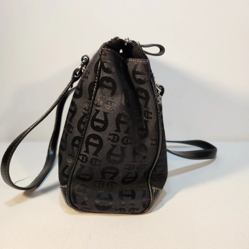 Etienne Aigner Black Signature Canvas Handbag Leather Trim Front Magnetic Pocket